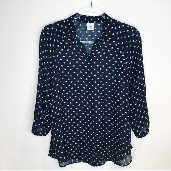 CAbi #5019 Womens Size XS Martini Blouse Button Up Navy Blue Green Preppy Core - Picture 1 of 7